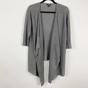 Eileen‎ Fisher Gray Waterfall Open Cardigan Womens Petite Medium MP Linen Silk